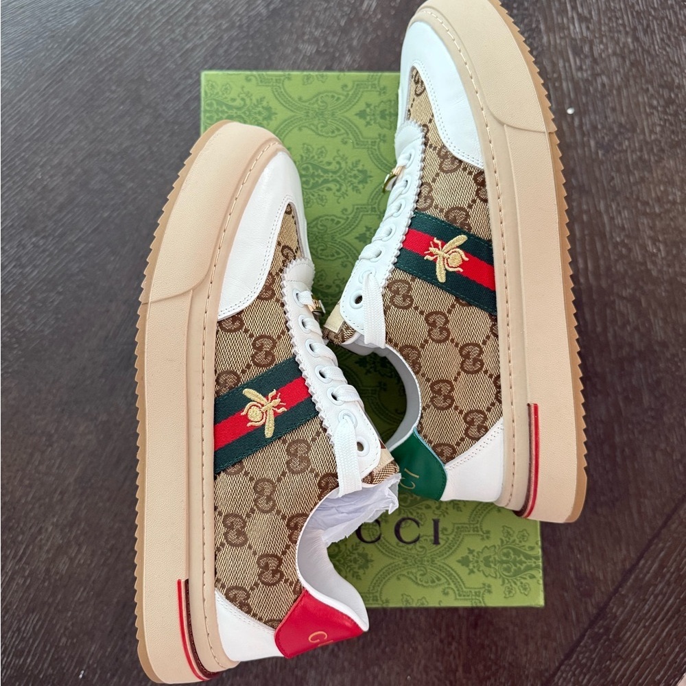 Gucci Beige and White Sneakers